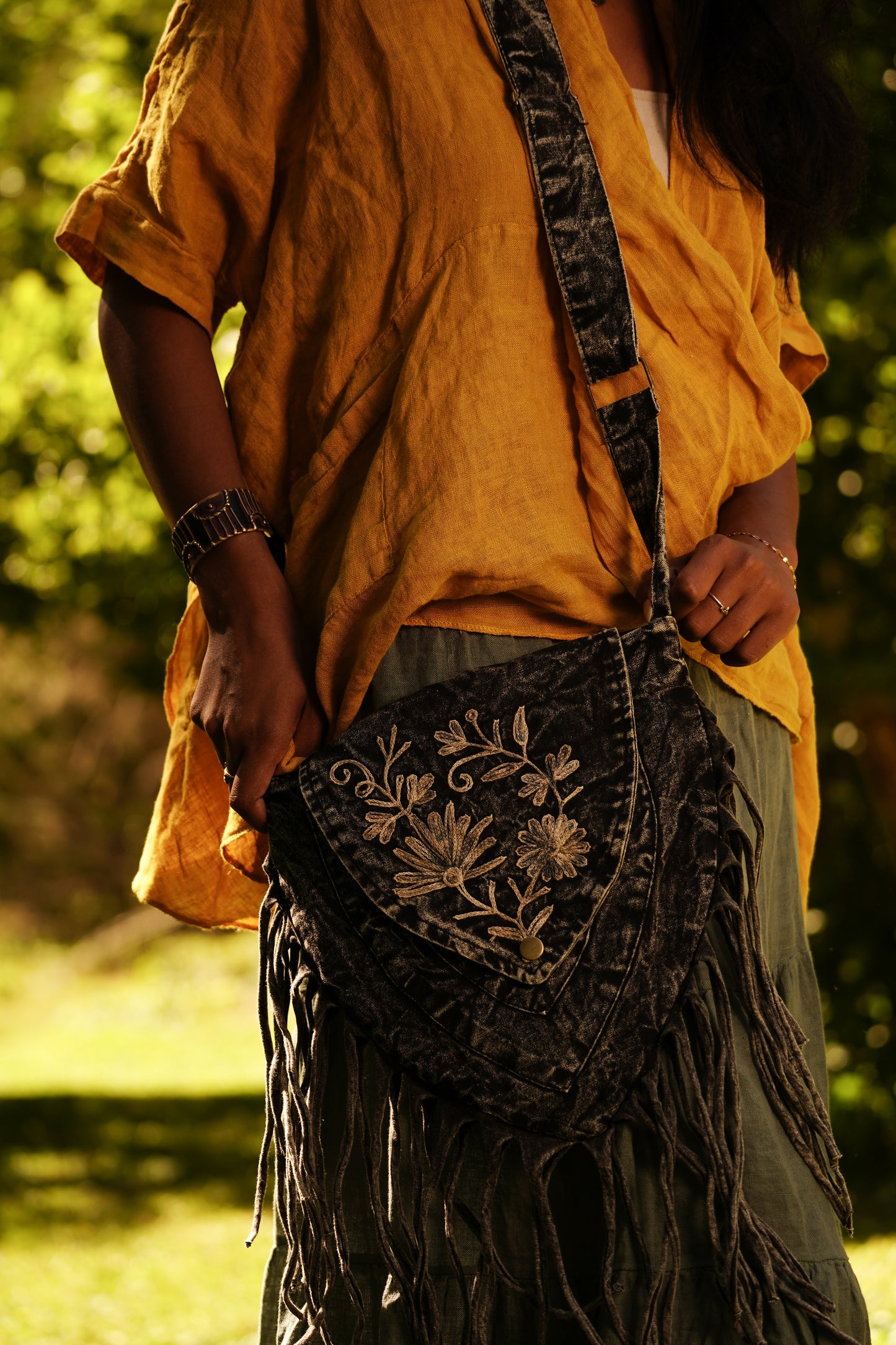 Embroidered Cotton Shoulder Bag