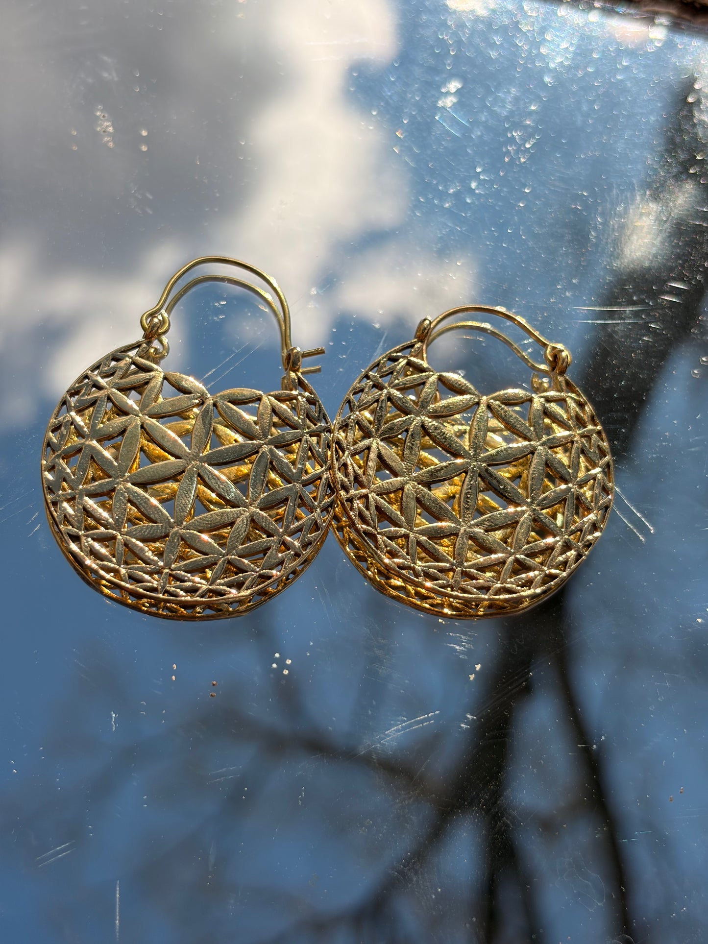 Flower of Life Hoops Brass Earrings