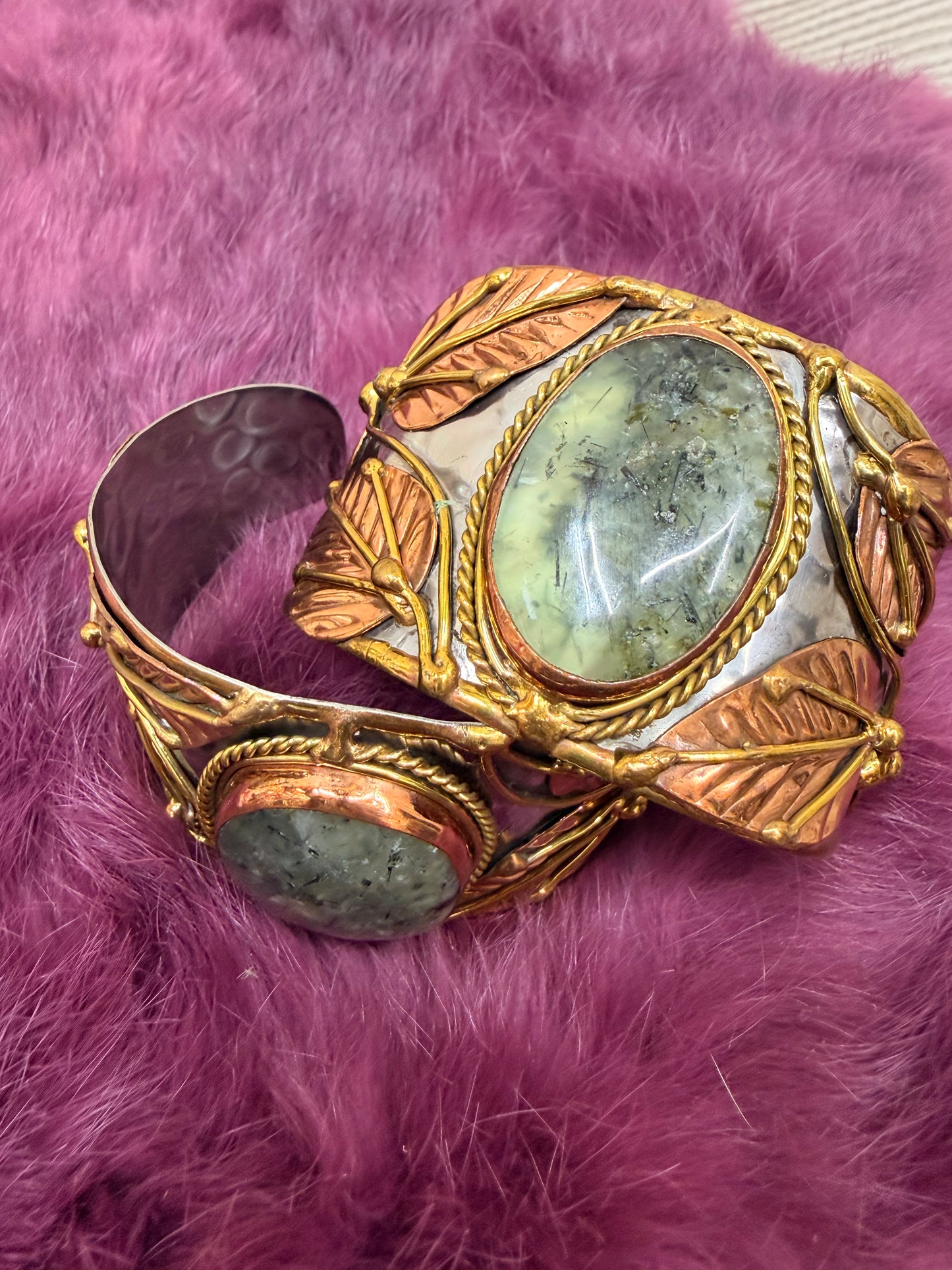 Stone In-laid Mixed Metal Cuff