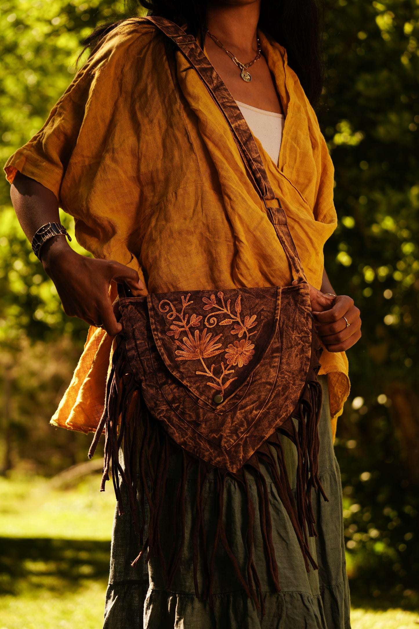 Embroidered Cotton Shoulder Bag