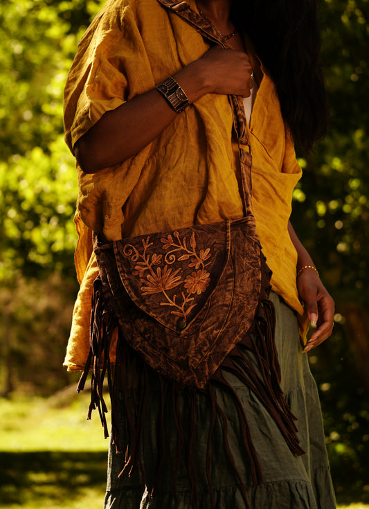 Embroidered Cotton Shoulder Bag