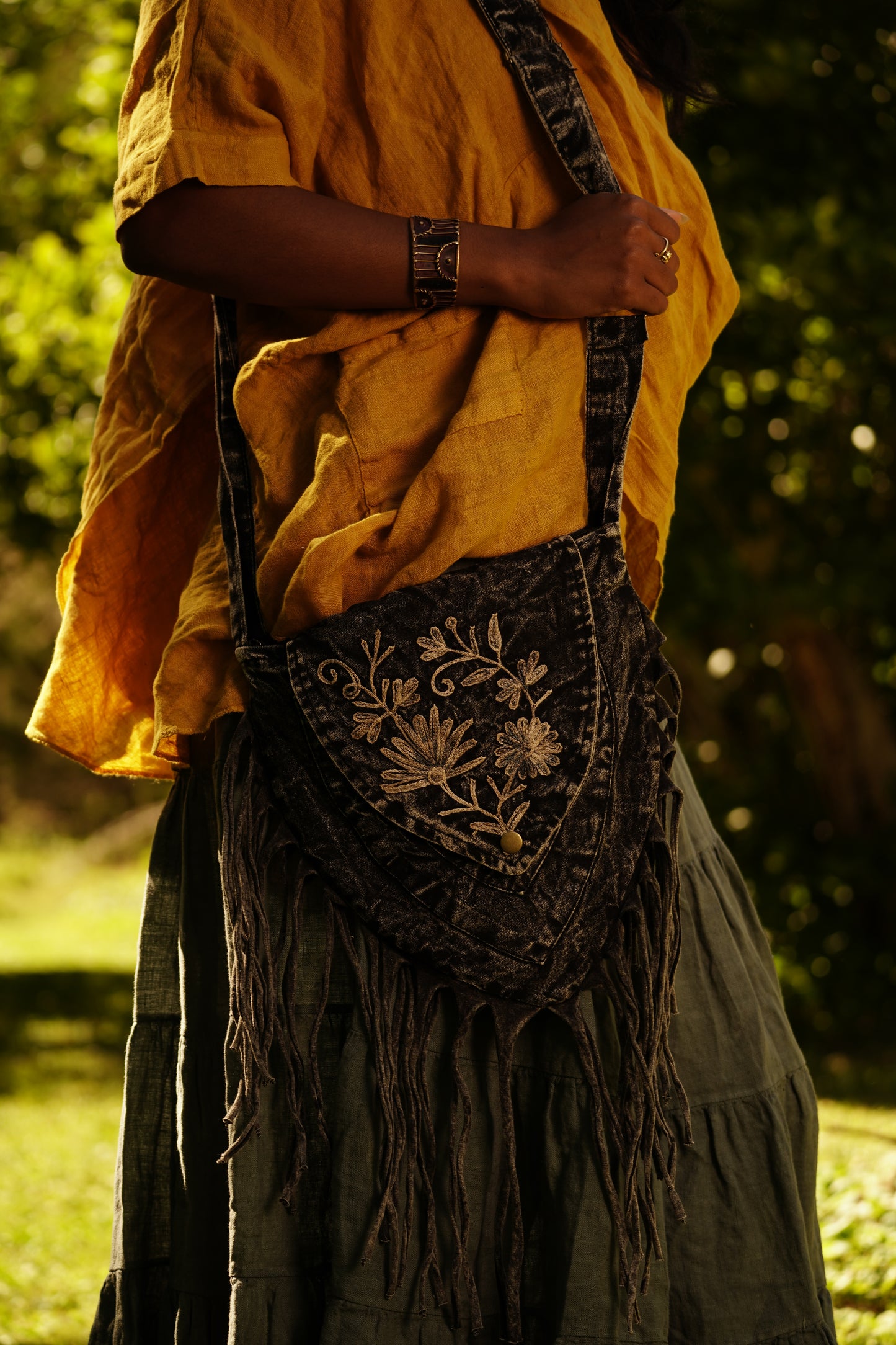 Embroidered Cotton Shoulder Bag