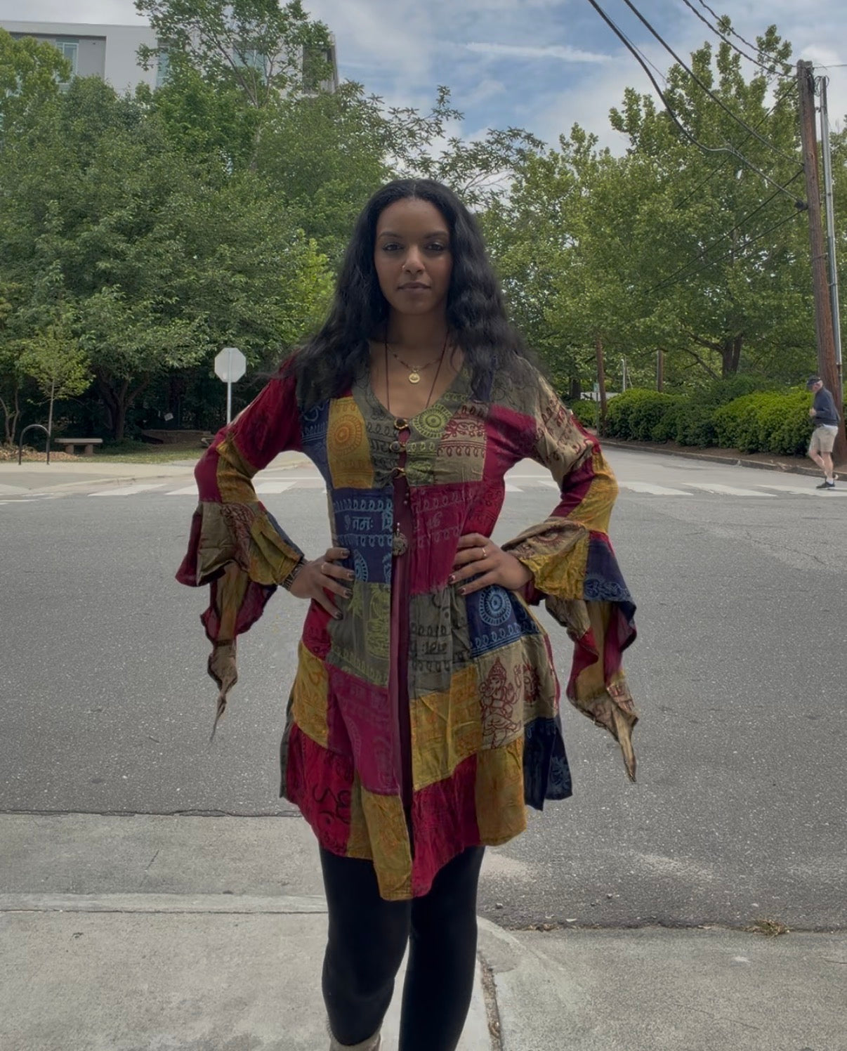 Cotton Patchwork Bell Sleeve Tunic