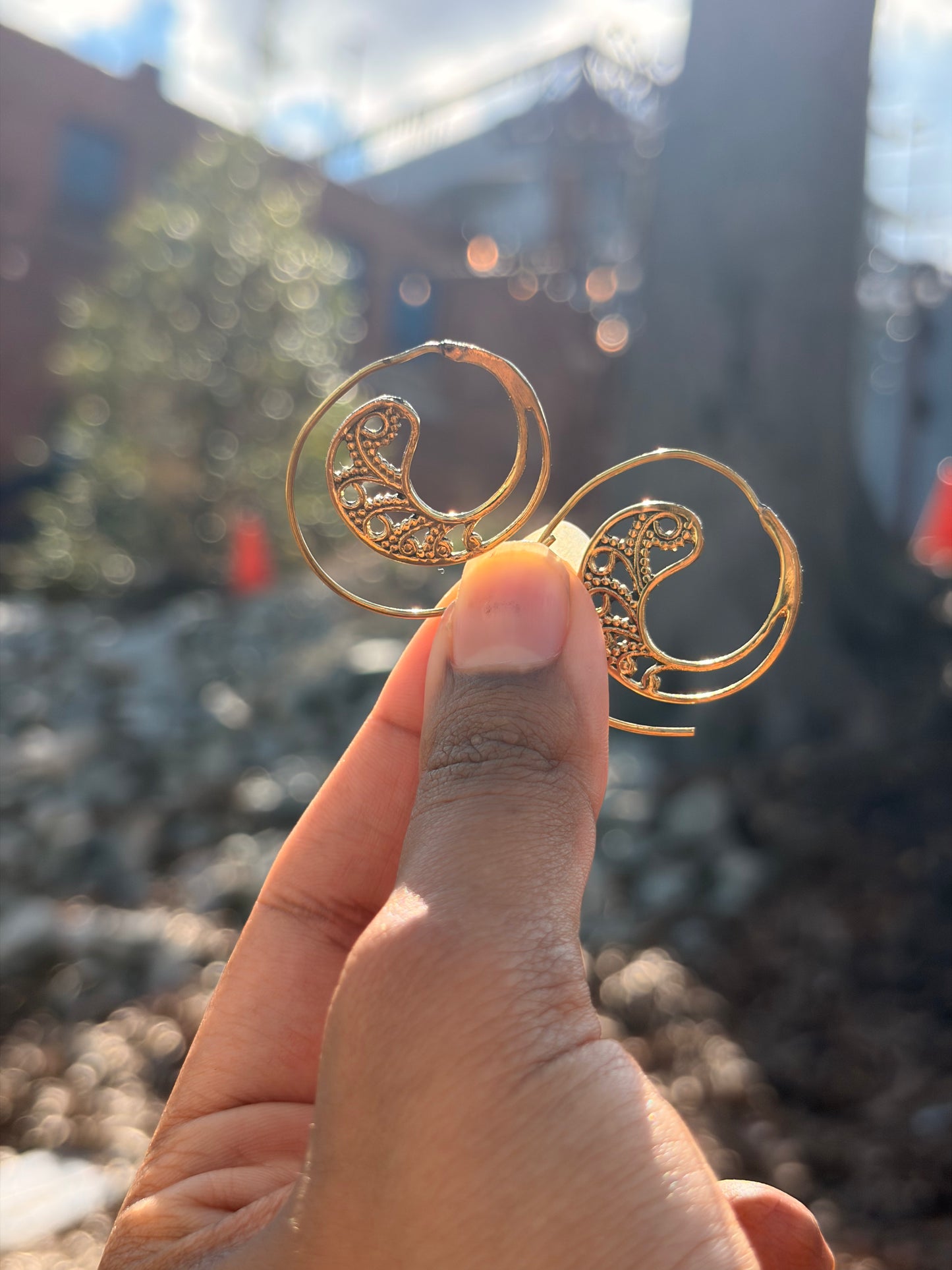 Hollowed Swirl Brass Earrings