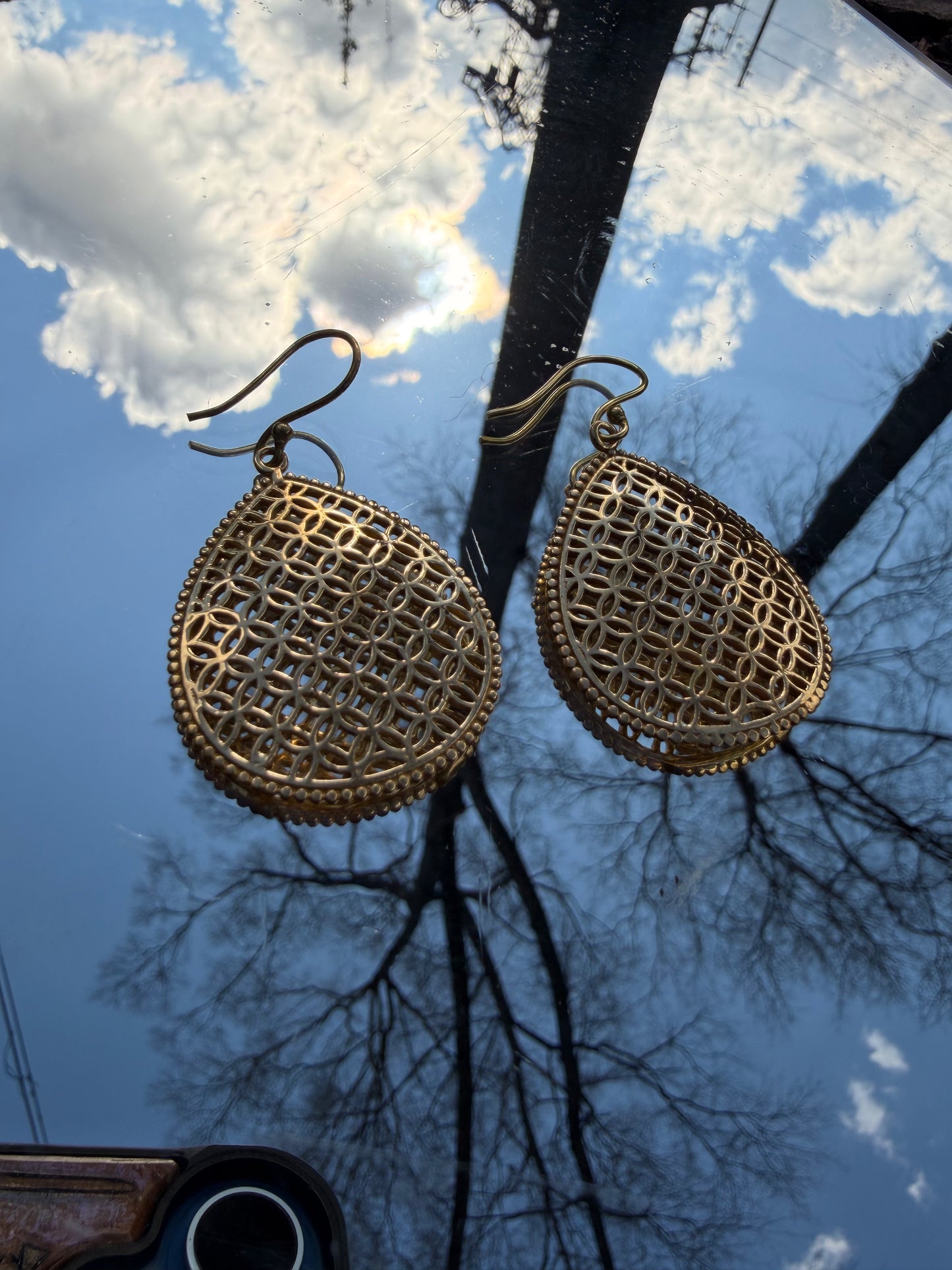 Teardrop Flower of Life Brass Earrings