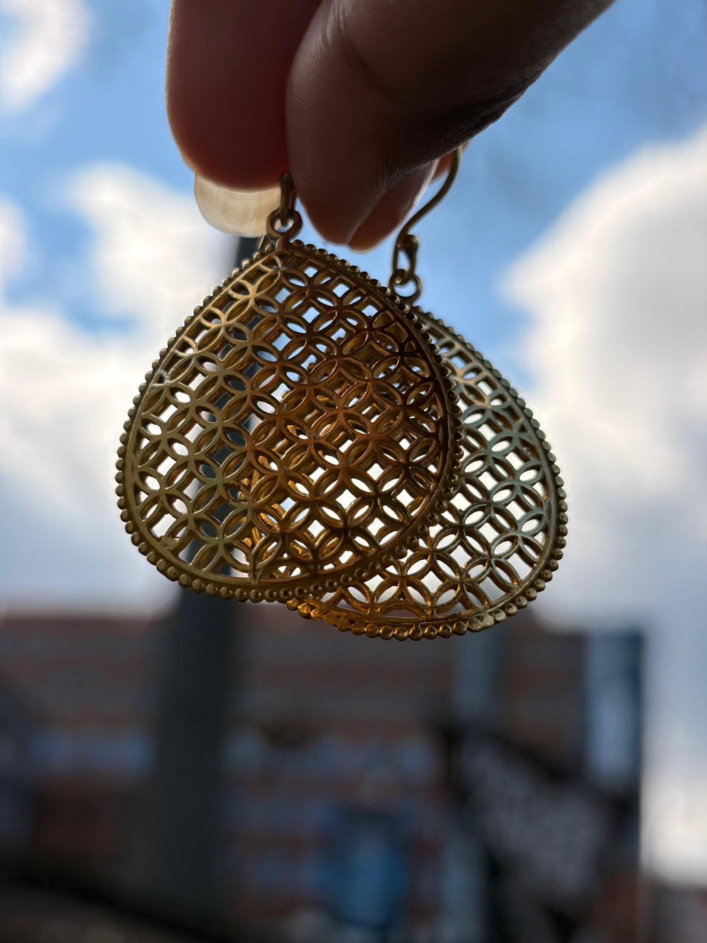 Teardrop Flower of Life Brass Earrings