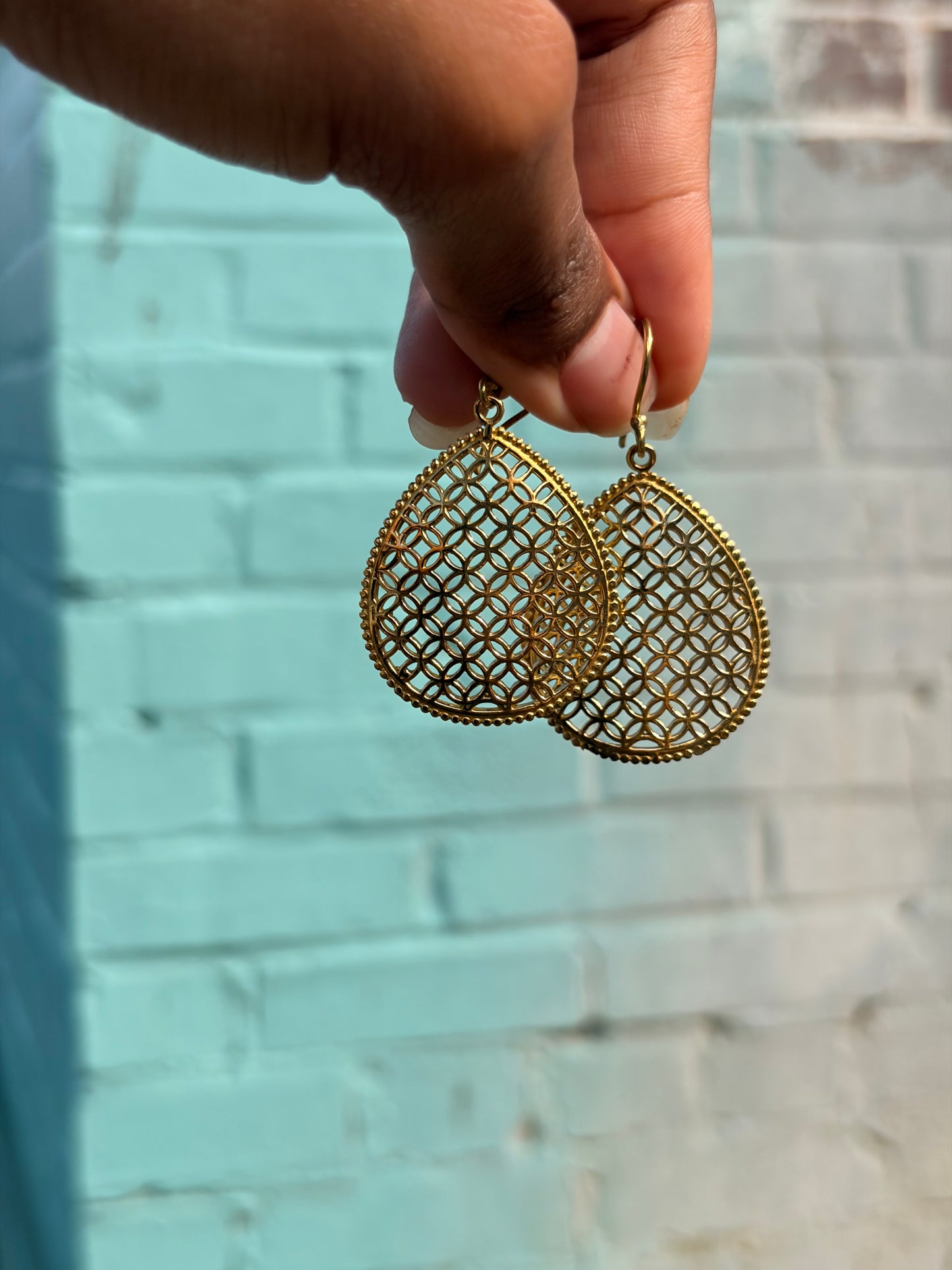 Teardrop Flower of Life Brass Earrings