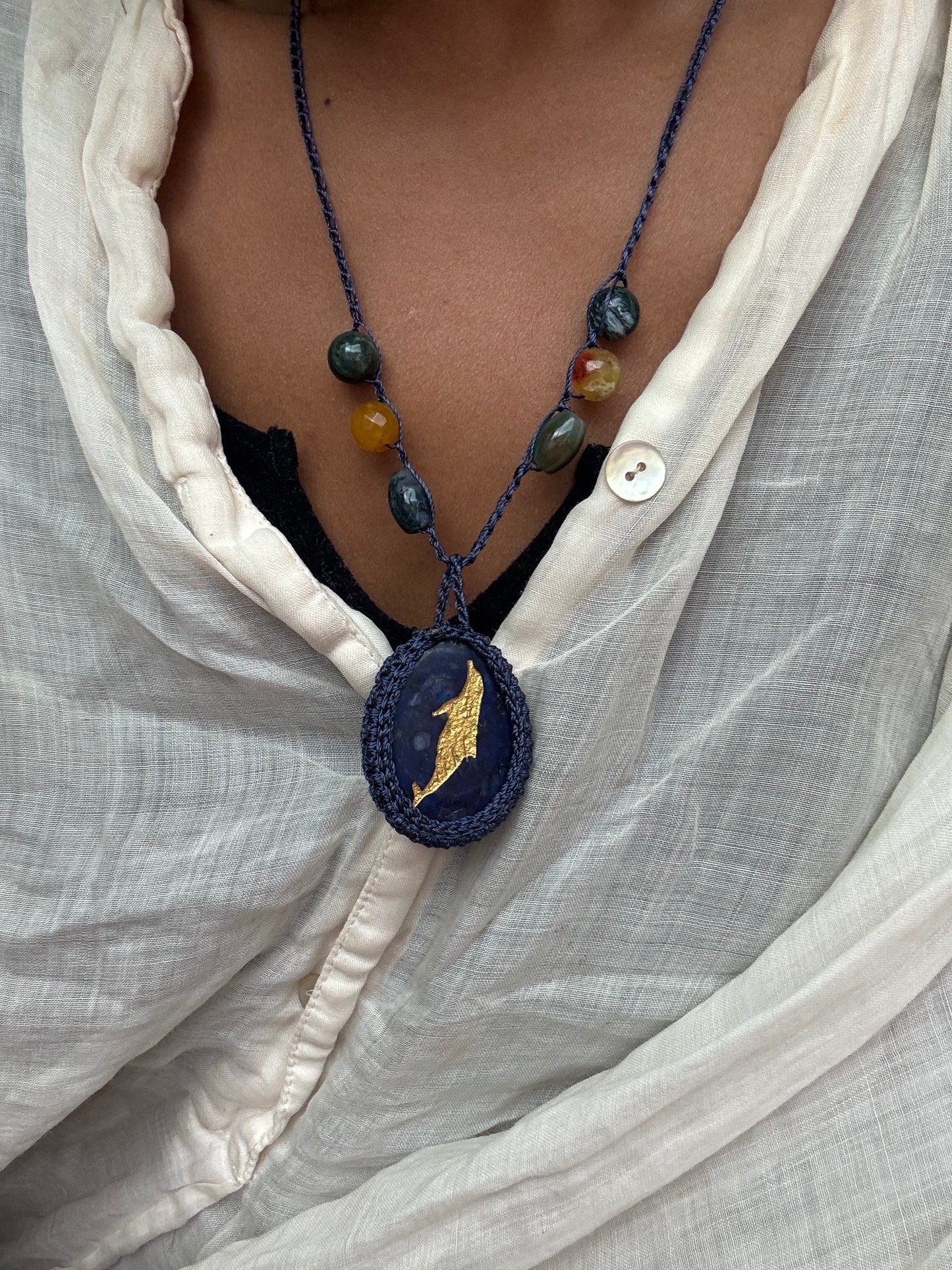 Etched Crystal Spirit Animal Crochet Necklace