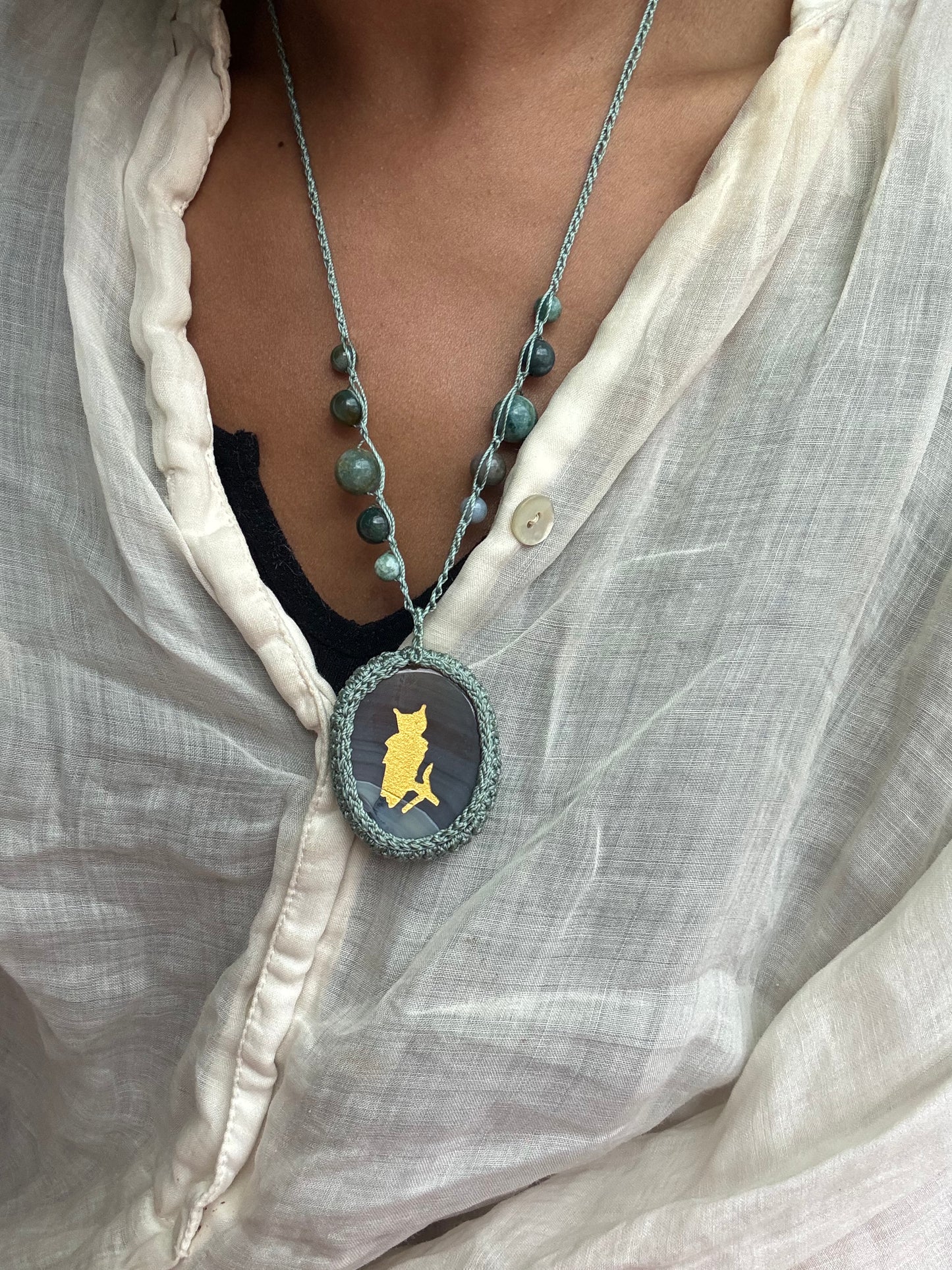 Etched Crystal Spirit Animal Crochet Necklace