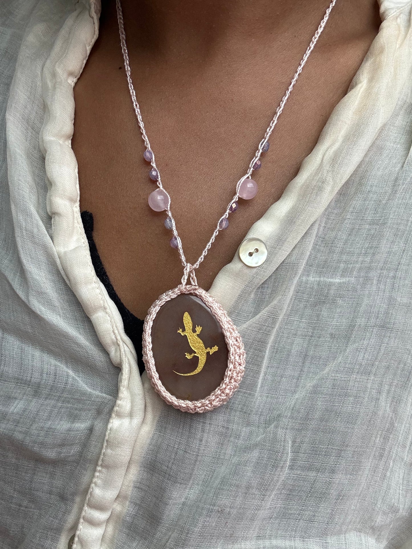 Etched Crystal Spirit Animal Crochet Necklace