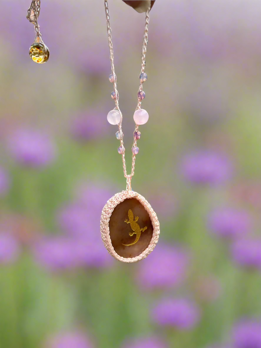 Etched Crystal Spirit Animal Crochet Necklace